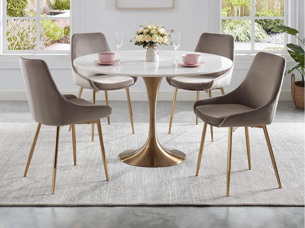 Stuhl 2er-Set - Samt & Goldfarbenes Metall - Taupe - MASURIE