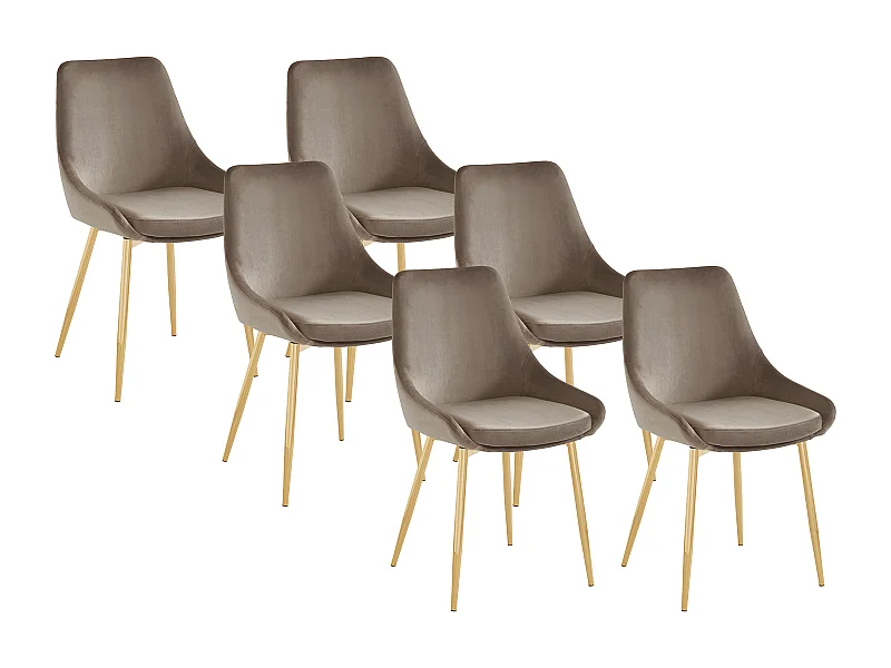 Lot de 6 chaises MASURIE - Velours et métal doré - Taupe