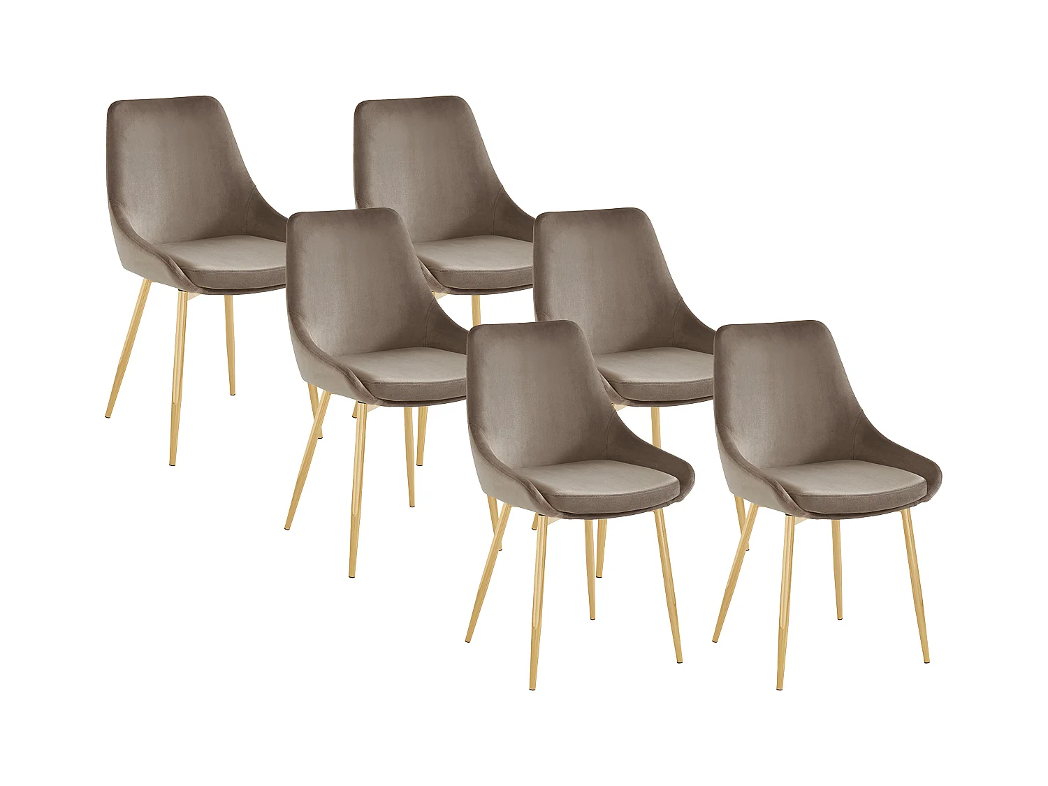 Lot de 6 chaises MASURIE - Velours et métal doré - Taupe