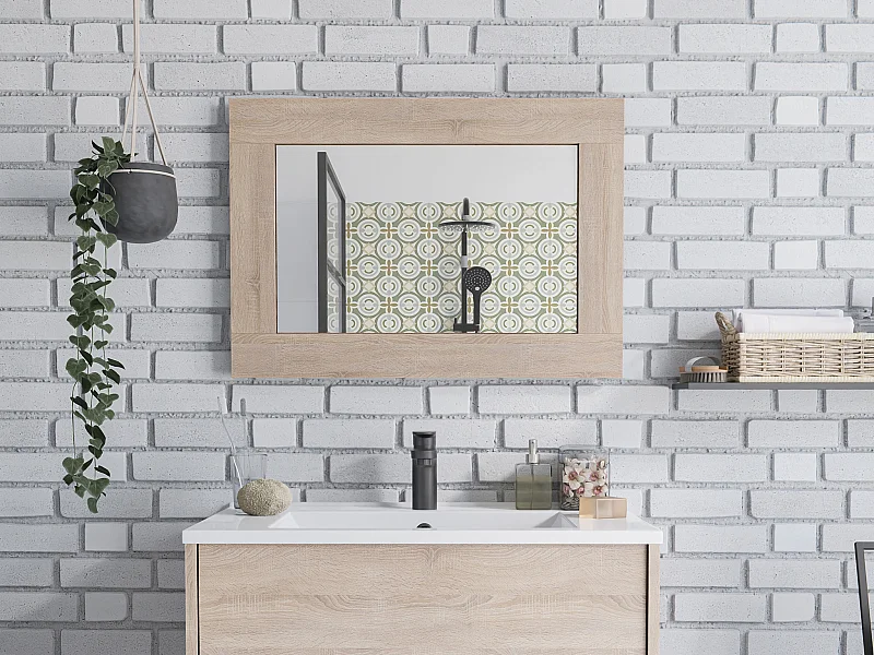 Miroir de salle de bain contour chêne - L70 x H50 cm - ALANA