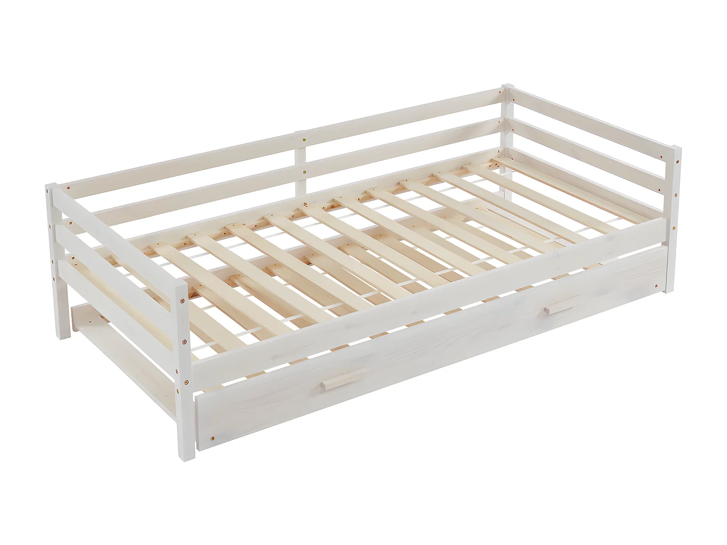 [NEW VERSION] Letto singolo con letto estraibile 90 x 190 cm in Pino massello sbiancato - AEDAN