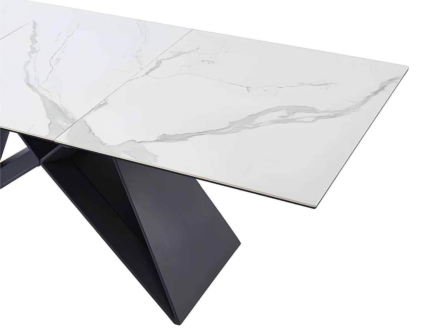 Table à manger extensible LIBSY - 6 à 8 personnes - Céramique et Métal - Blanc de Maison Céphy