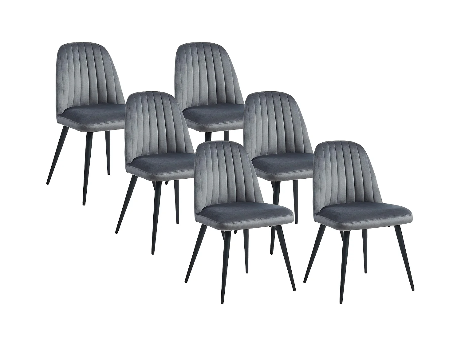 Set van 6 stoelen ELEANA - Velours en zwart metaal - Grijs
