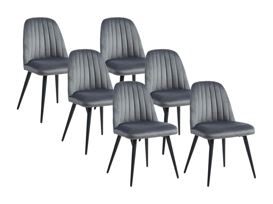 Stuhl 6er-Set - Samt & schwarzes Metall - Grau - ELEANA