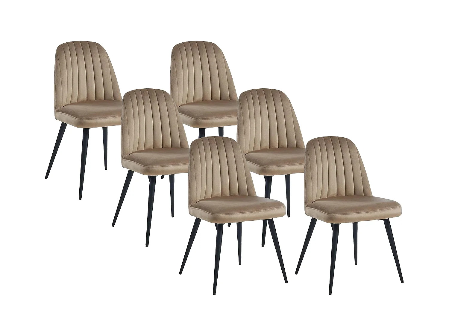 Lot de 6 chaises en velours et métal noir - Beige - ELEANA
