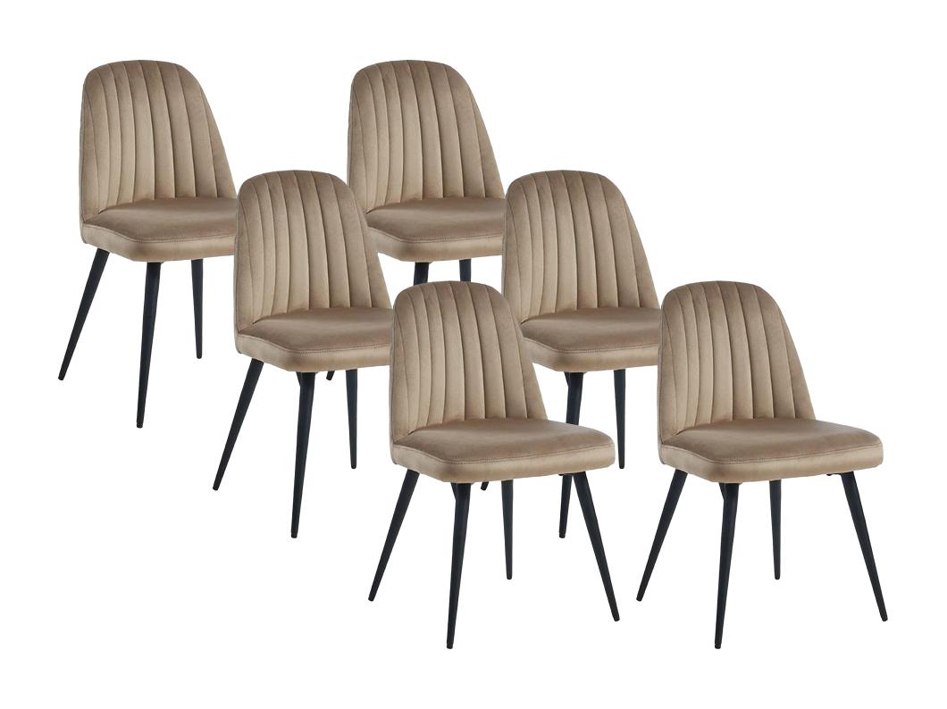 Conjunto de 6 cadeiras ELEANA - Veludo e metal preto - Bege