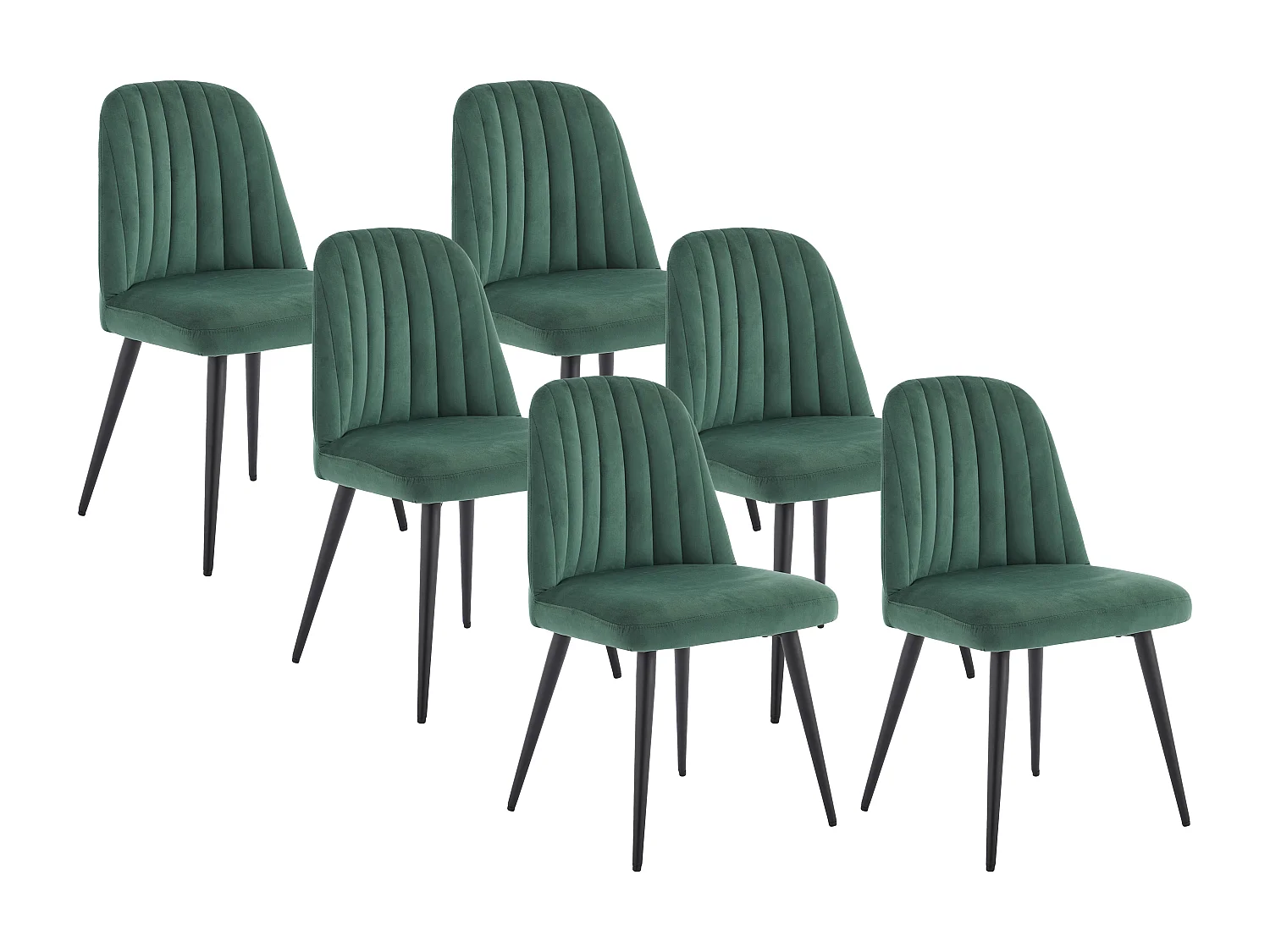 Juego de 6 sillas ELEANA - Terciopelo y metal negro - Verde