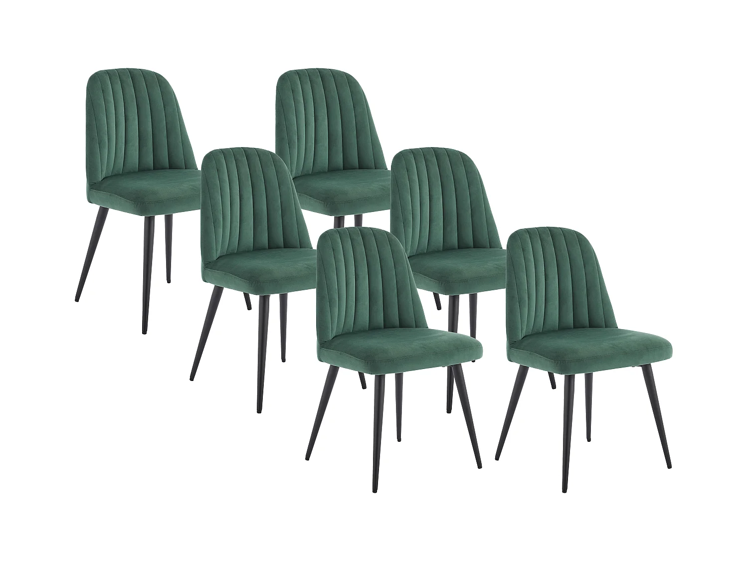 Set van 6 stoelen ELEANA - Velours en zwart metaal - Groen