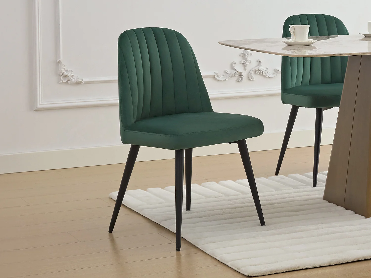 Lot de 6 chaises en velours et métal noir - Vert - ELEANA