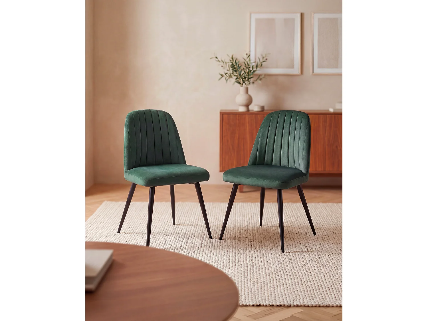 Lot de 6 chaises en velours et métal noir - Vert - ELEANA