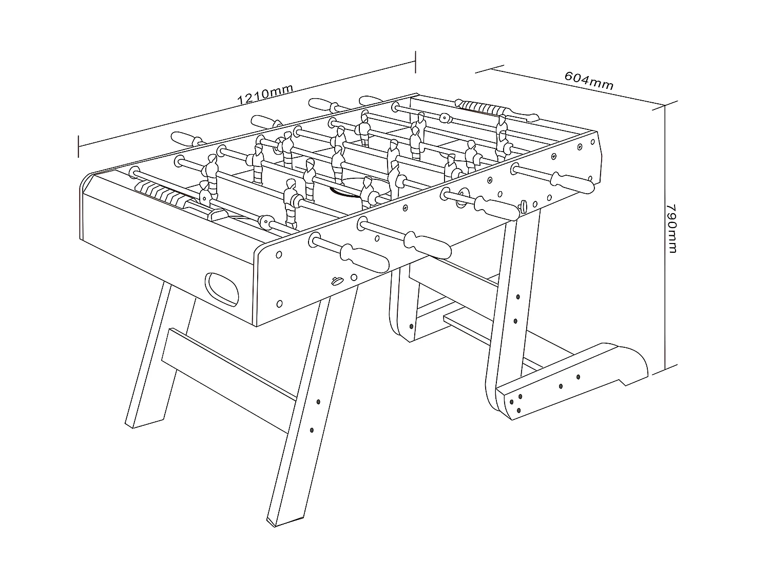 Futbolín plegable natural claro de MDF - Ancho 121 x Prof. 61 x Alt. 79 cm - HORTON