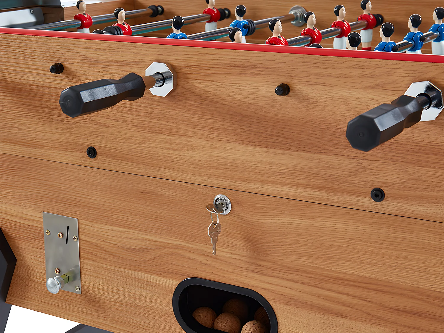 Tischfußballtisch mit Münzeinwurf - 153 x 77,6 x 96 cm - MDF - Eichefarben - HENRY