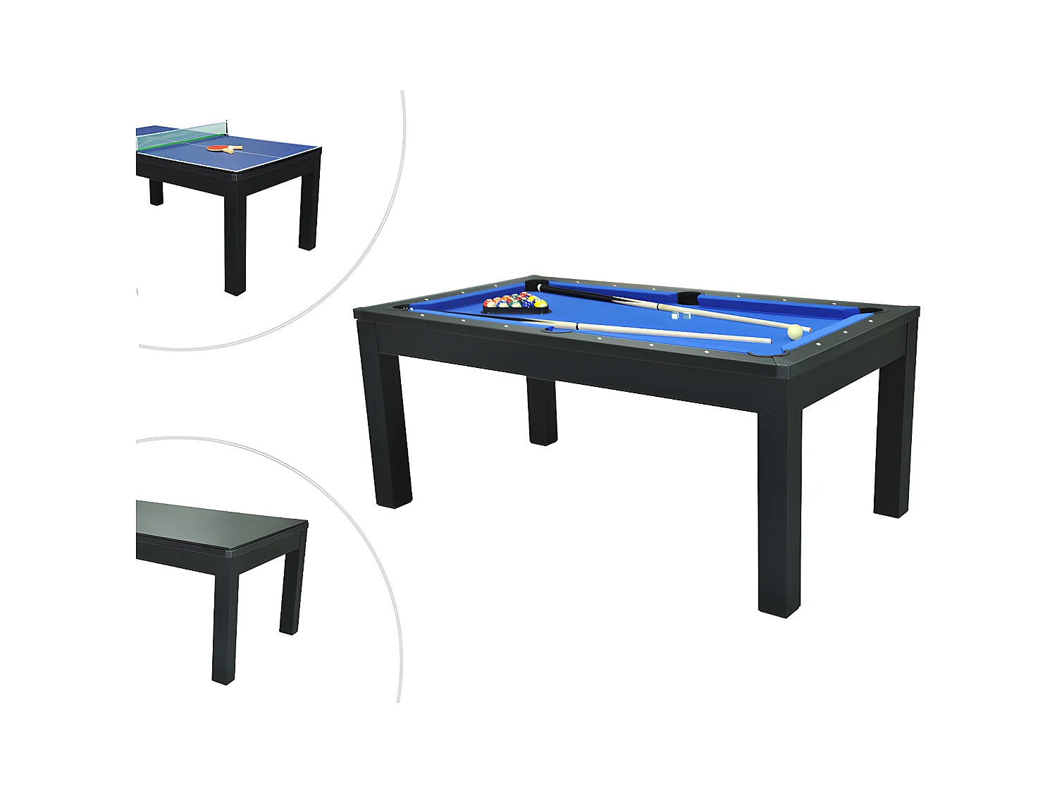 Table transformable noire - Billard & Ping-pong - L182 x l102 x H80 cm - SOUSA