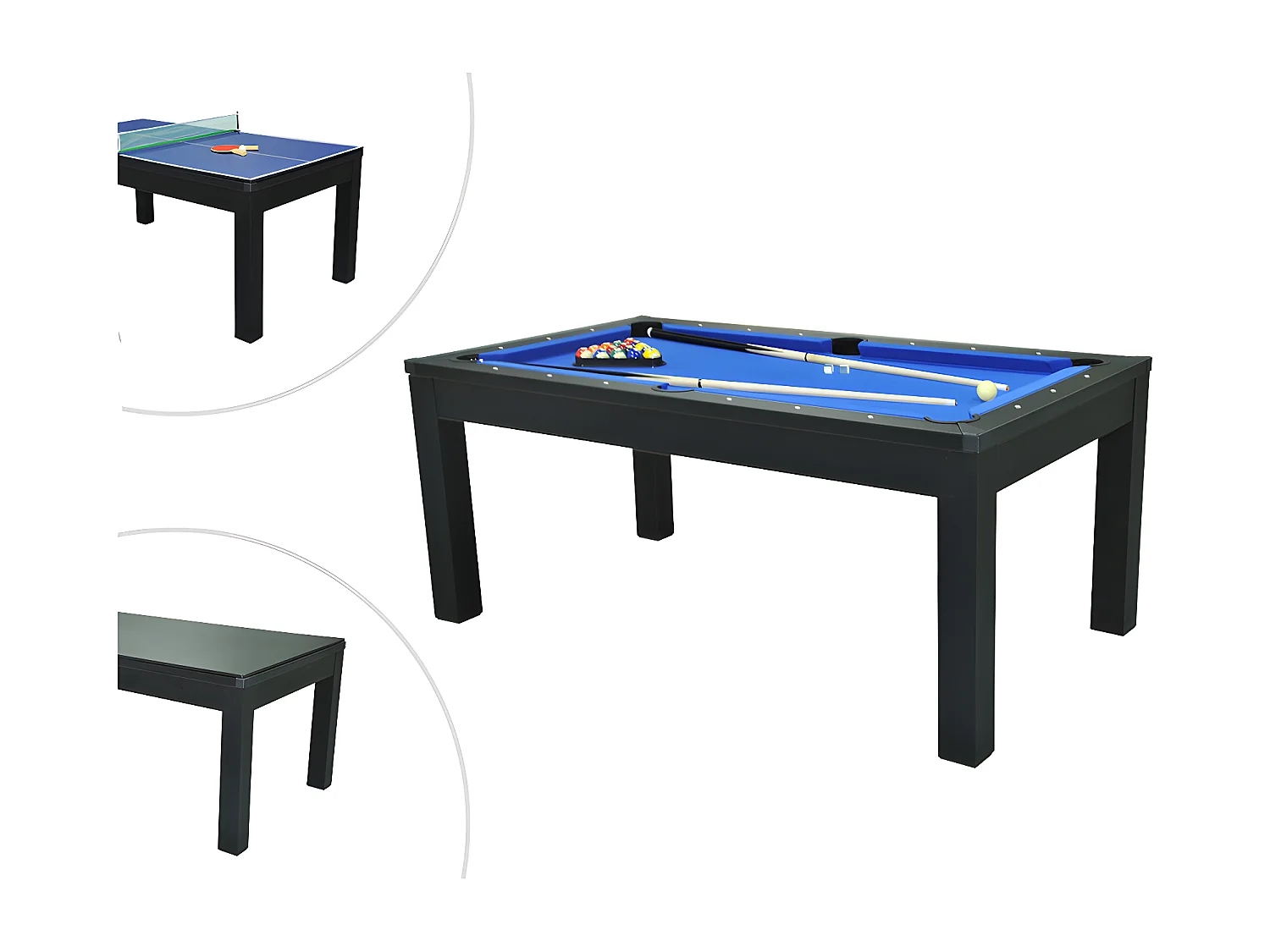 Moduleerbare tafel - Biljart en tafeltennis - L182 x B102 x H80 cm - Zwart - SOUSA