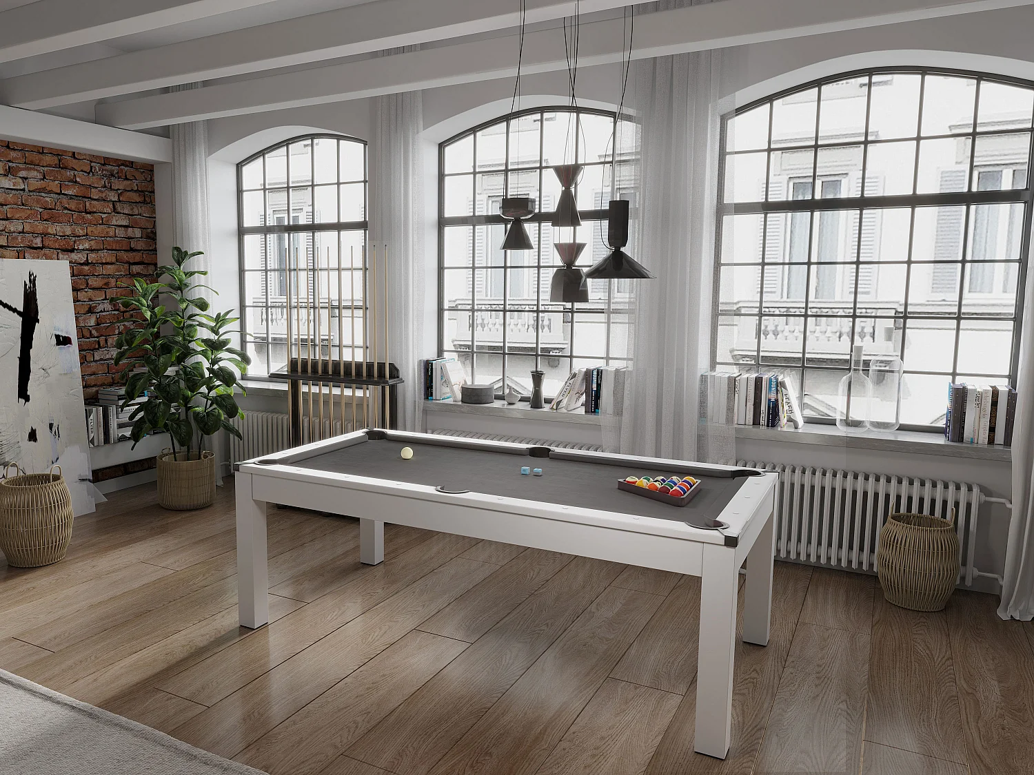 Multifunktionstisch - Billard & Tischtennis - 182 x 102 x 80 cm - Weiß - HENK