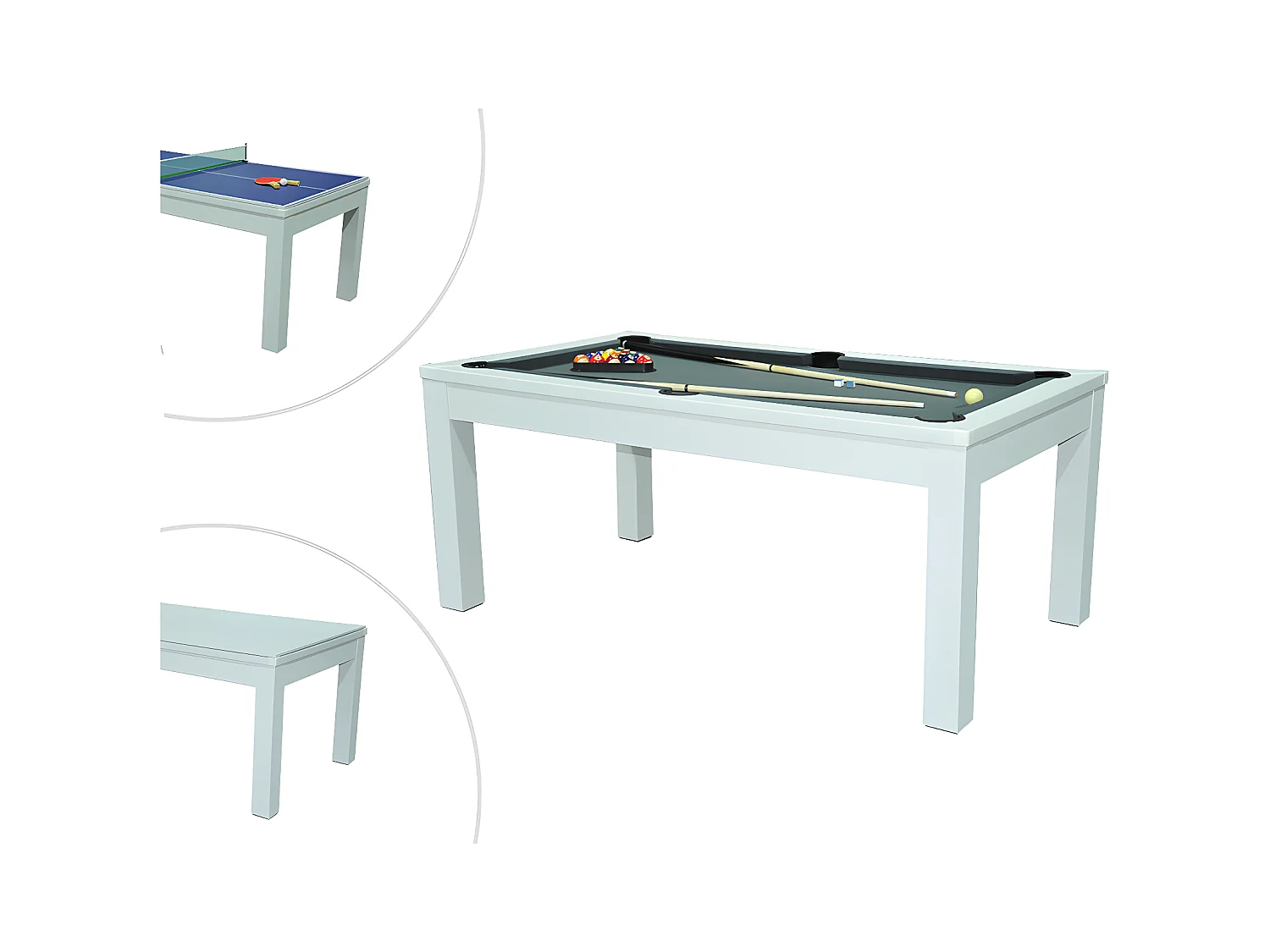 Table transformable blanche - Billard & Ping-pong - L182 x l102 x H80 cm - HENK