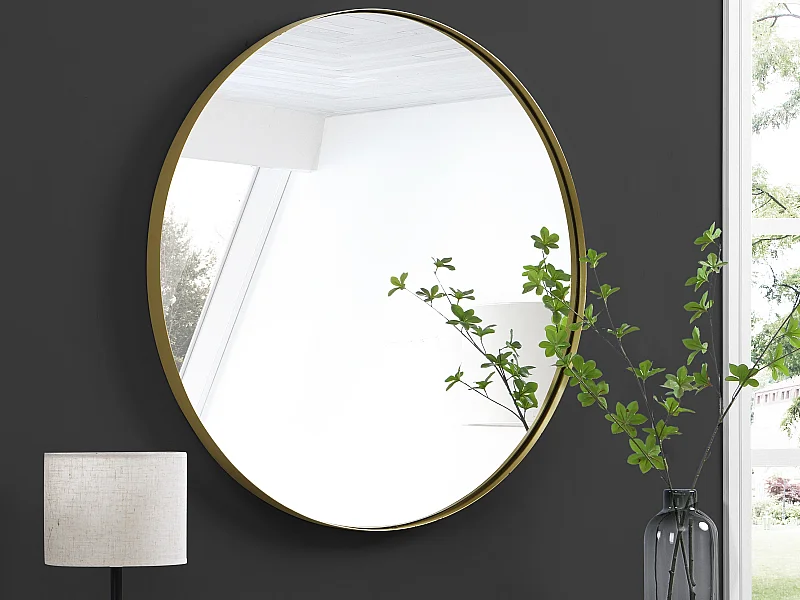 Miroir mural rond en métal - D.80 cm - Doré  - JAFFREL