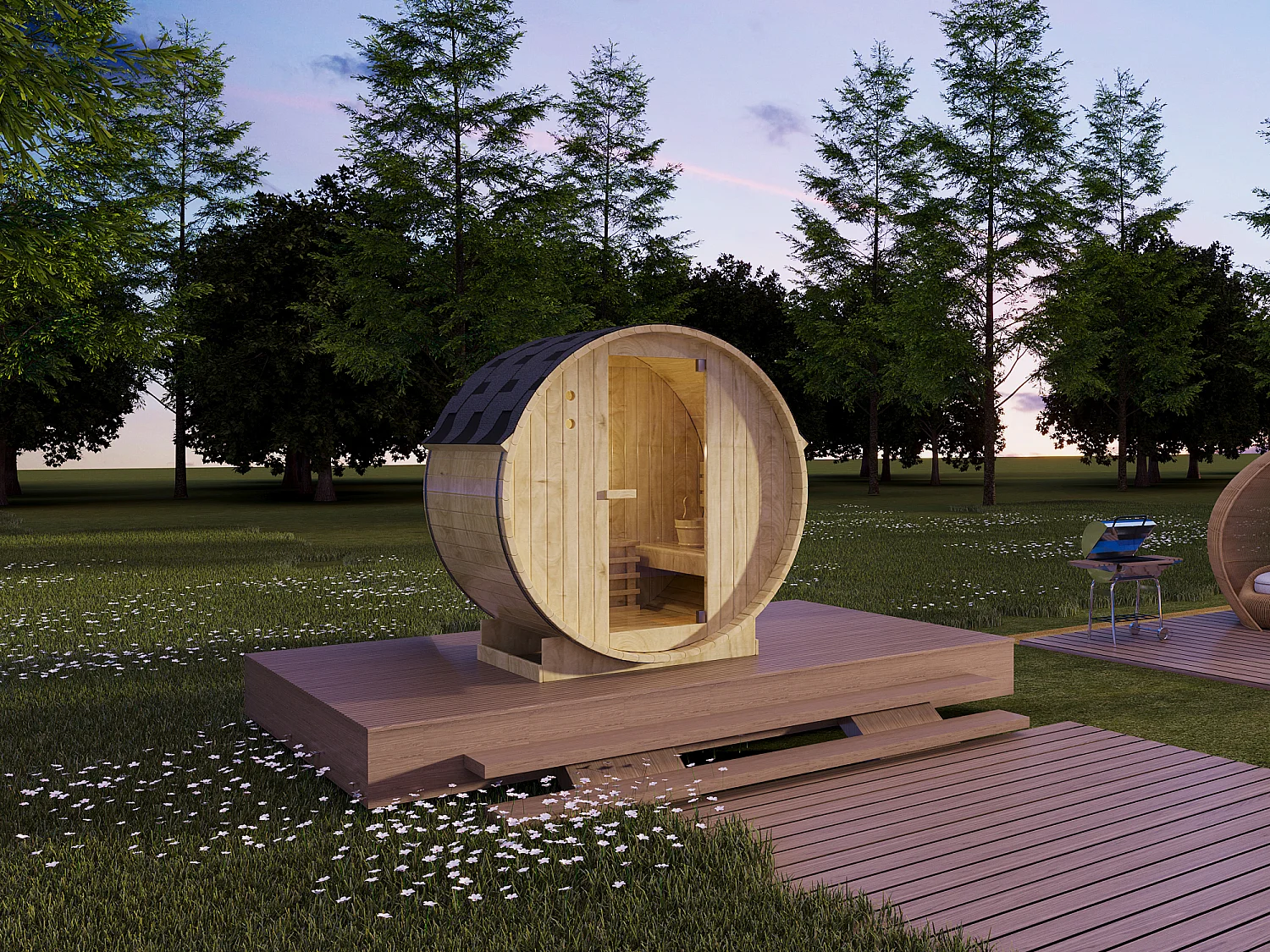 Sauna extérieur en tonneau 2 places - L185 x P120 x H190 cm - ISOKYRO