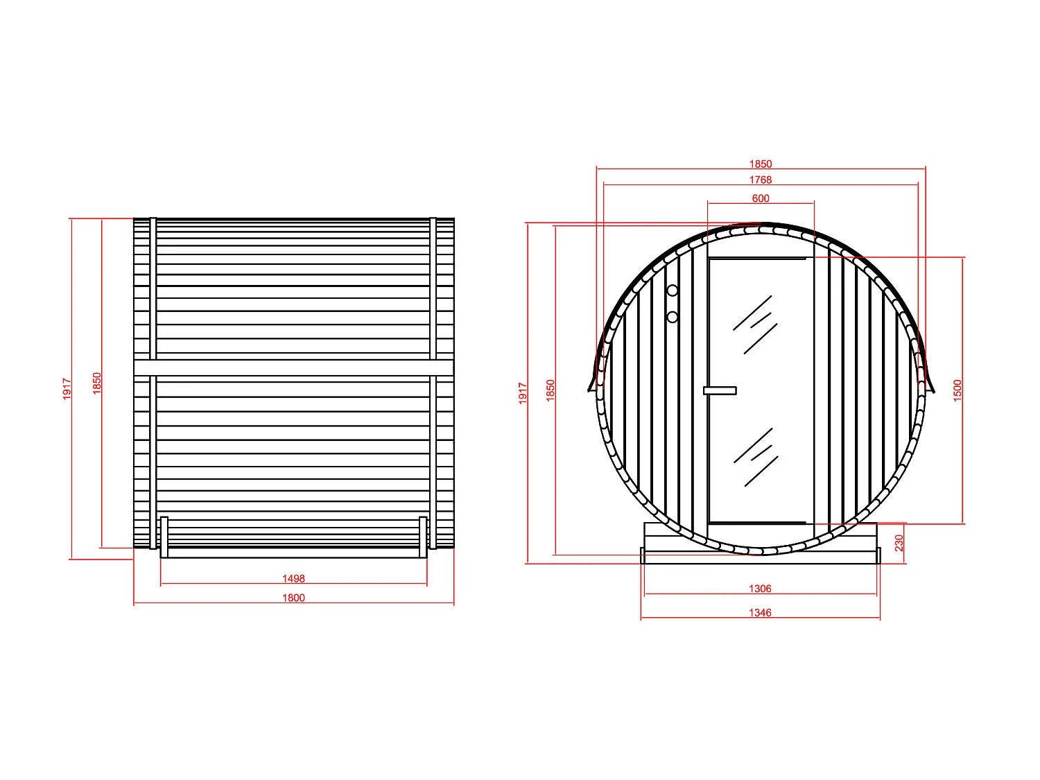 Sauna extérieur en tonneau 4 places - L185 x P180 x H190 cm - ISOKYRO