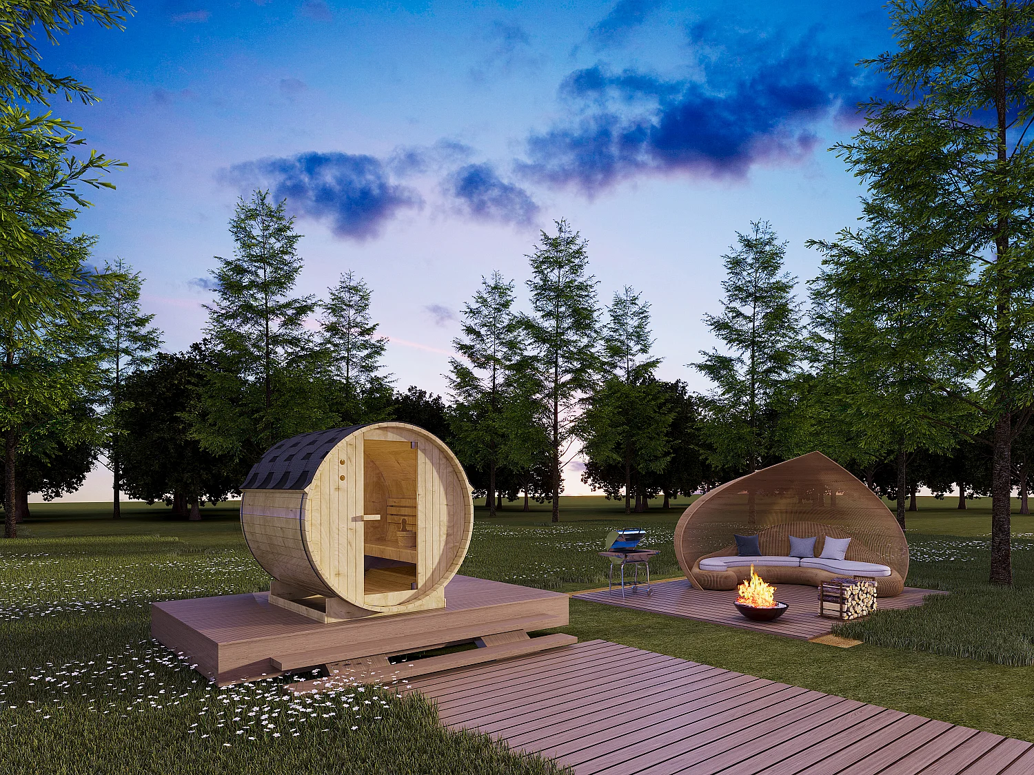 Sauna extérieur en tonneau 4 places - L185 x P180 x H190 cm - ISOKYRO