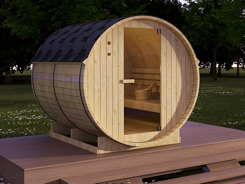 Sauna extérieur en tonneau 6 places - L185 x P220 x H190 cm - ISOKYRO