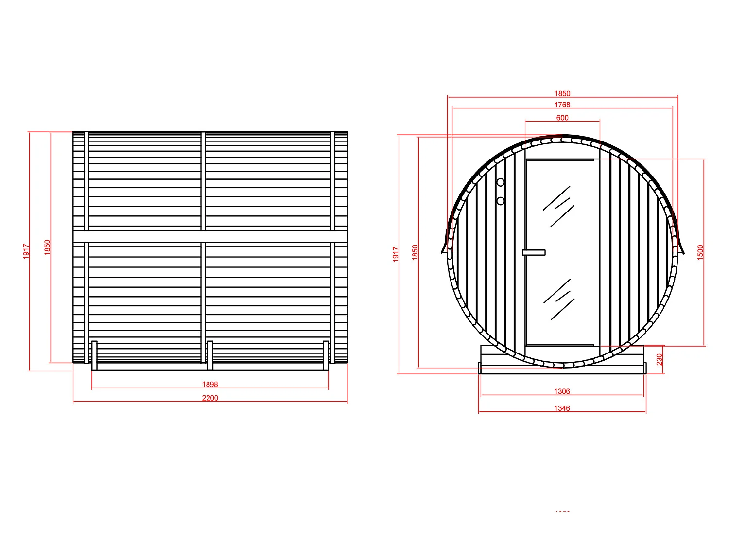Gartensauna 6 Personen - 185 x 220 x 190 cm - ISOKYRO