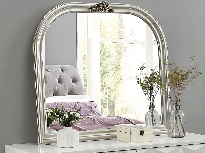 Miroir en bois de paulownia - L. 90 x H. 81 cm - Argenté - IZEY