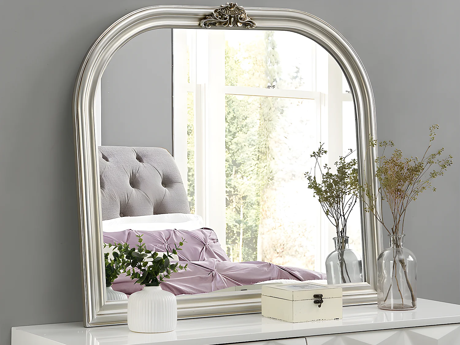 Miroir en bois de paulownia - L. 90 x H. 81 cm - Argenté - IZEY