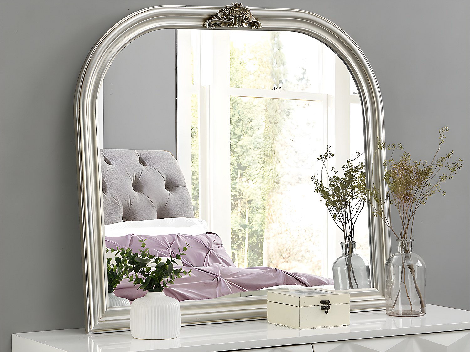 Spiegel - H. 81 cm - Paulowniaholz - Silberfarben - IZEY günstig online kaufen