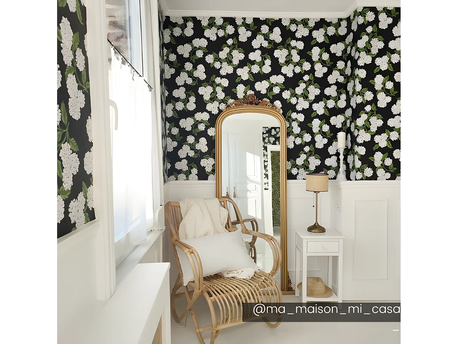 Grote spiegel van paulowniahout met sierlijsten - H.180 cm - Goud - MERRY