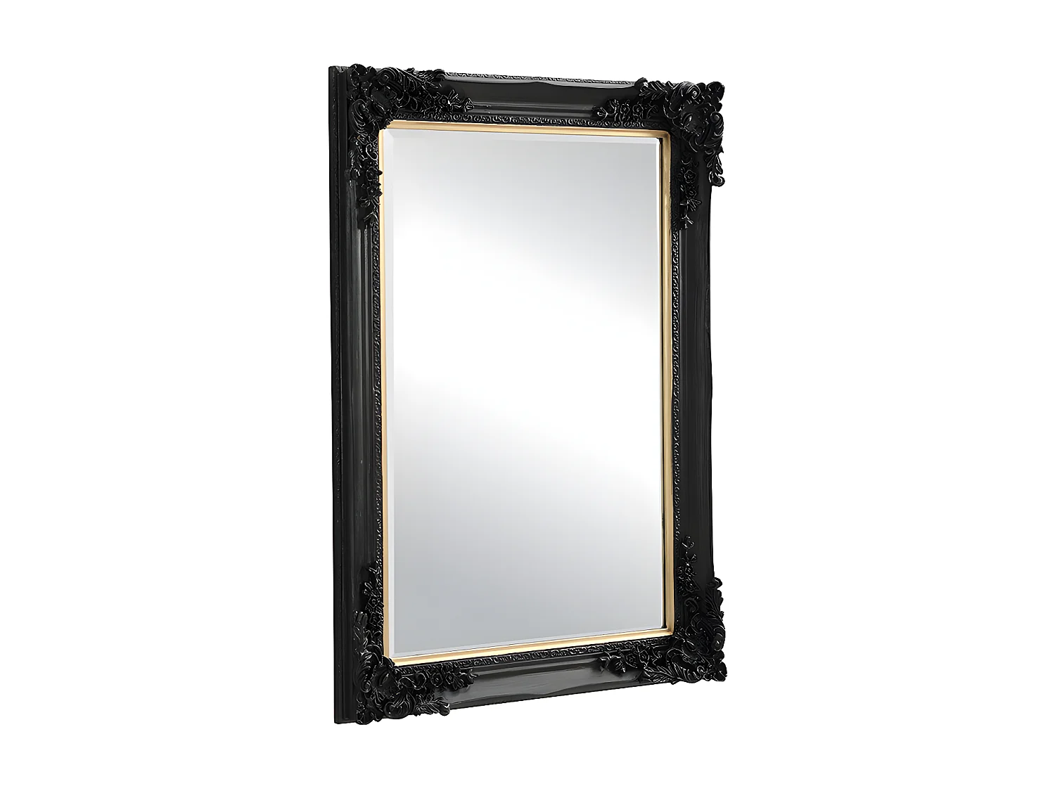 Spegelslipat eucalyptus trä spegel med fasade kanter - L. 79 x H. 109 cm - Svart - ATALAYA