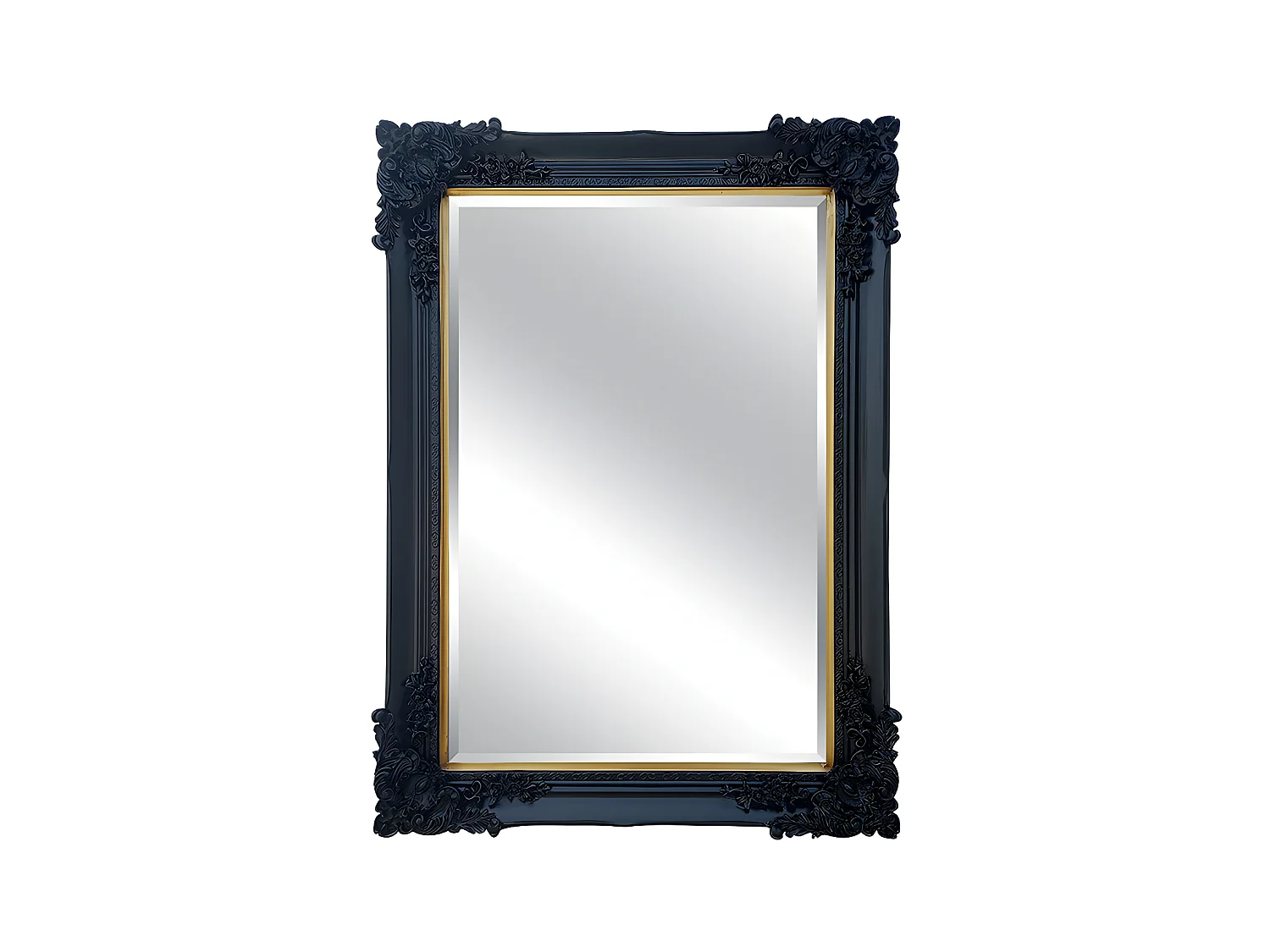 Miroir biseauté en bois d'eucalyptus avec moulures - L. 79 x H. 109 cm - Noir - ATALAYA