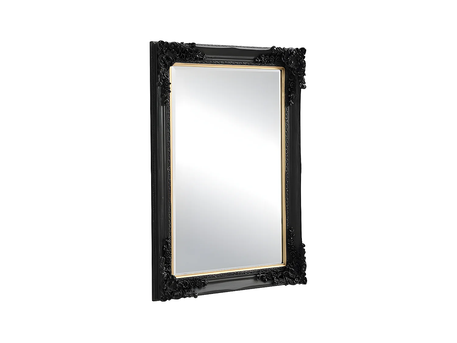 Miroir biseauté en bois d'eucalyptus avec moulures - L. 79 x H. 109 cm - Noir - ATALAYA