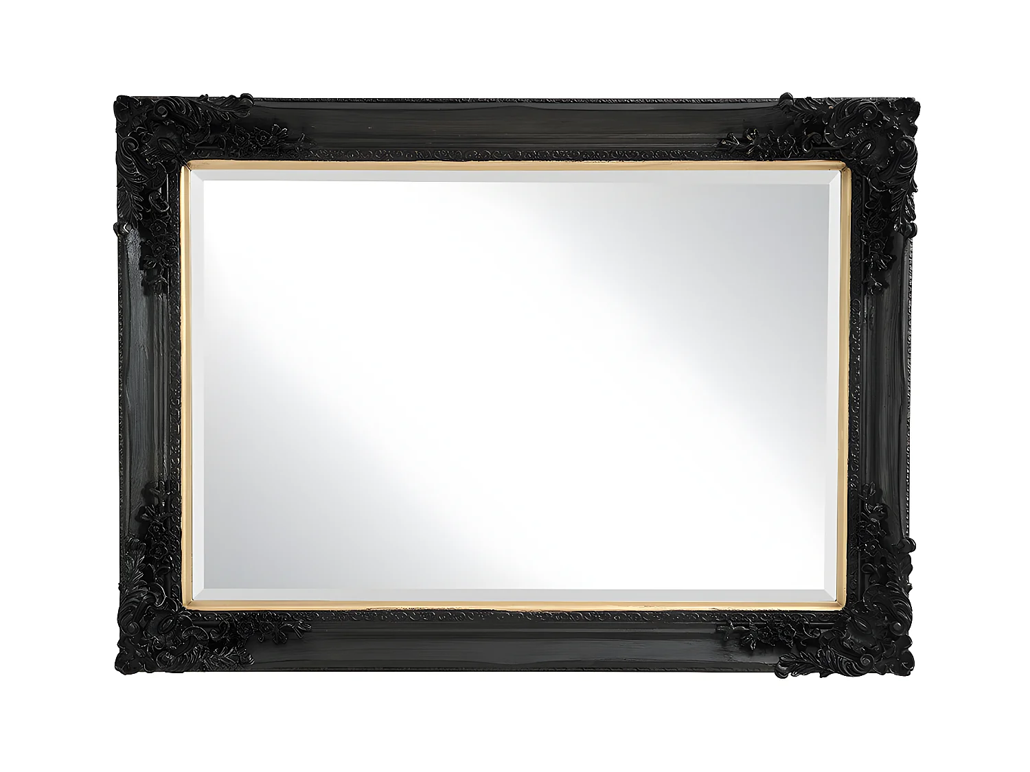 Miroir biseauté en bois d'eucalyptus avec moulures - L. 79 x H. 109 cm - Noir - ATALAYA
