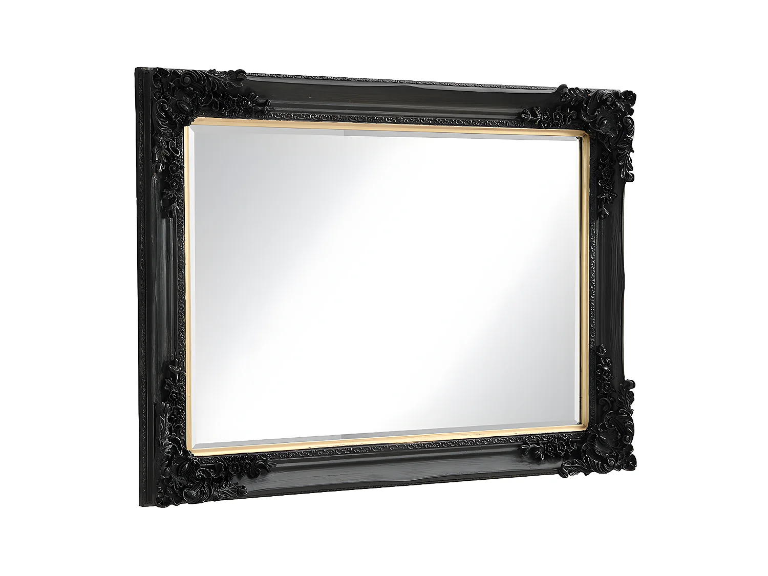 Miroir biseauté en bois d'eucalyptus avec moulures - L. 79 x H. 109 cm - Noir - ATALAYA