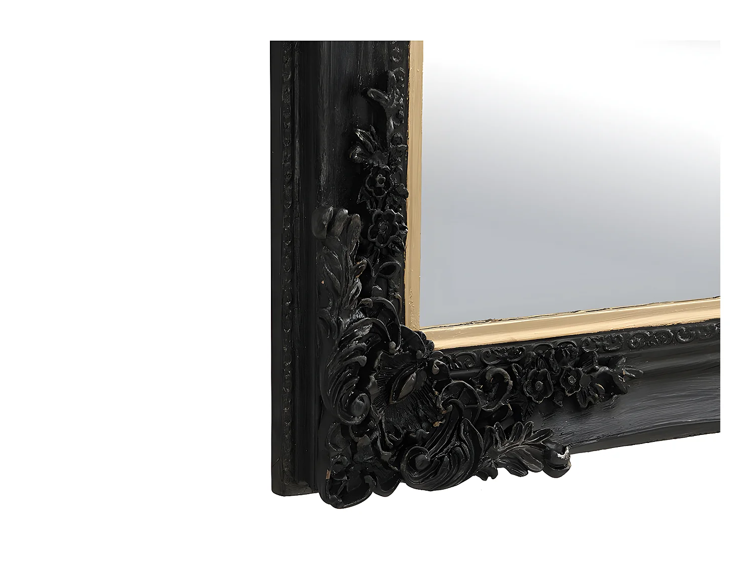 Miroir biseauté en bois d'eucalyptus avec moulures - L. 79 x H. 109 cm - Noir - ATALAYA