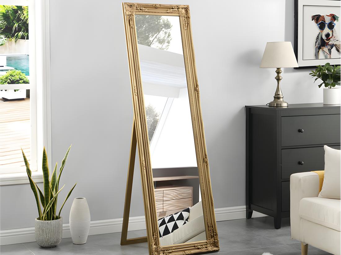 vente unique Miroir sur pied en bois d'eucalyptus - L. 50 x H. 170 cm - Doré - HONORE