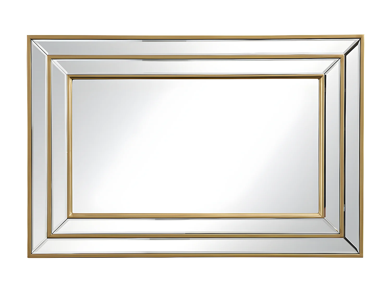 Espejo biselado BAKOU - Marco de madera de eucalipto - Alt. 90 cm - Dorado