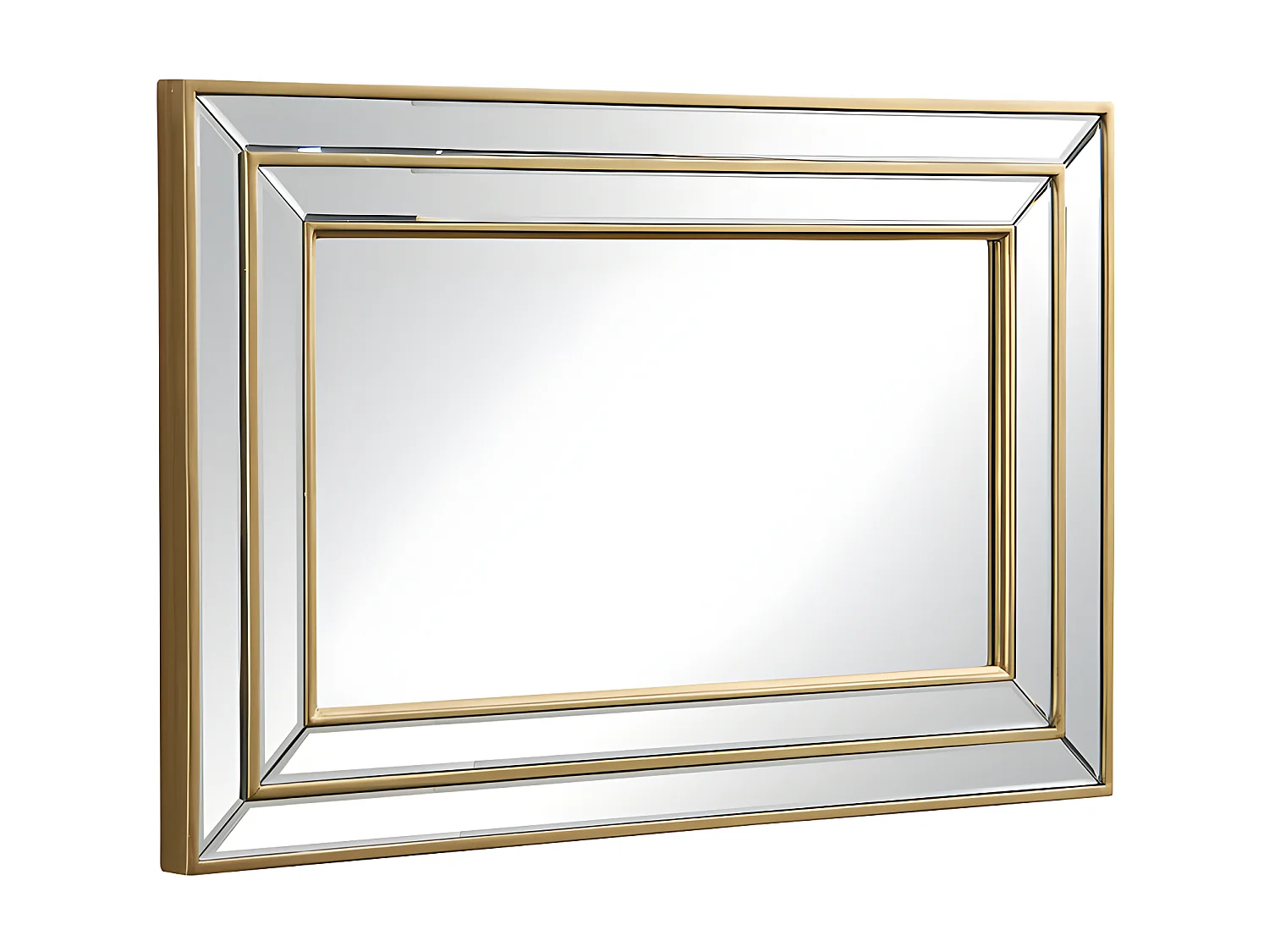 Espejo biselado BAKOU - Marco de madera de eucalipto - Alt. 90 cm - Dorado