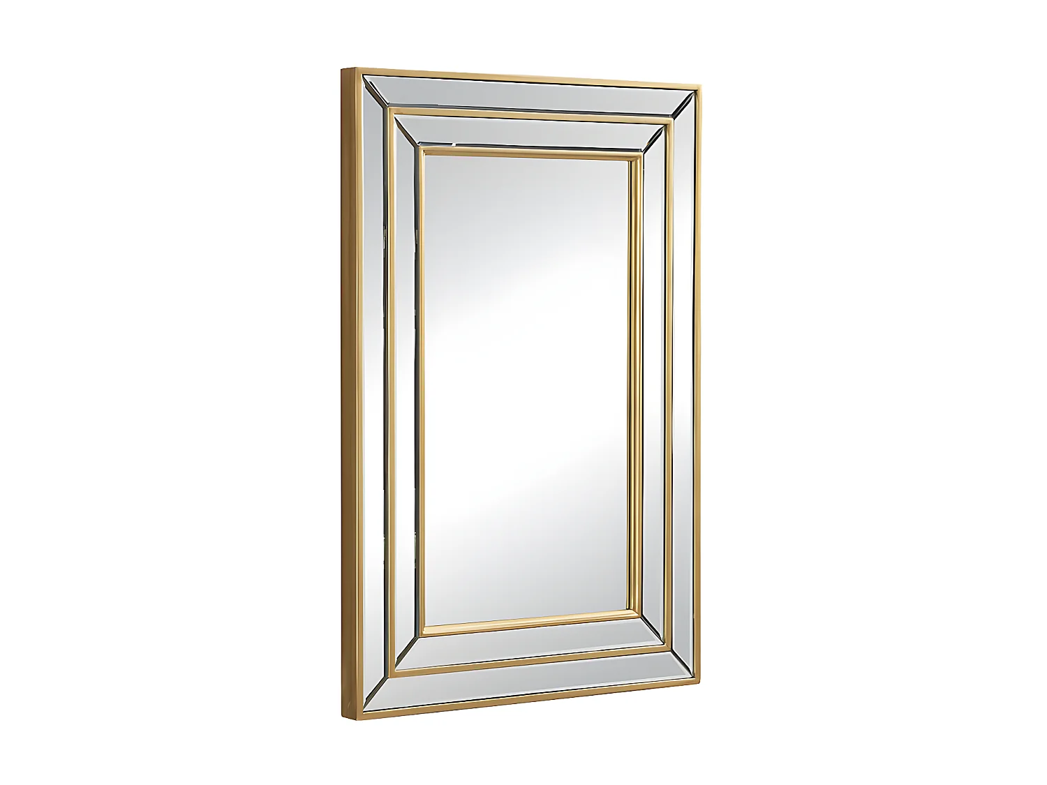 Espejo biselado BAKOU - Marco de madera de eucalipto - Alt. 90 cm - Dorado