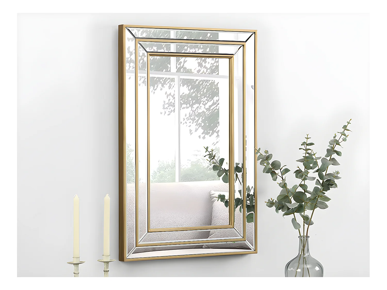 Miroir biseauté en bois d'eucalyptus - L. 60 x H. 90 cm - Doré - BAKOU