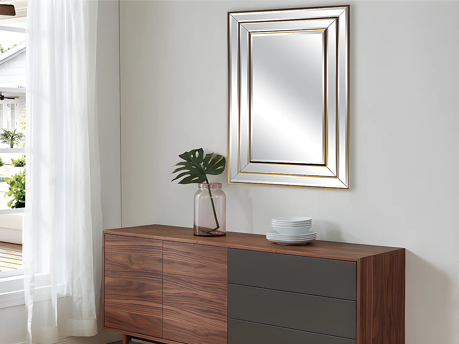 Spiegel BAKOU - Eukalyptushout - H.90 cm - Goudenkleur