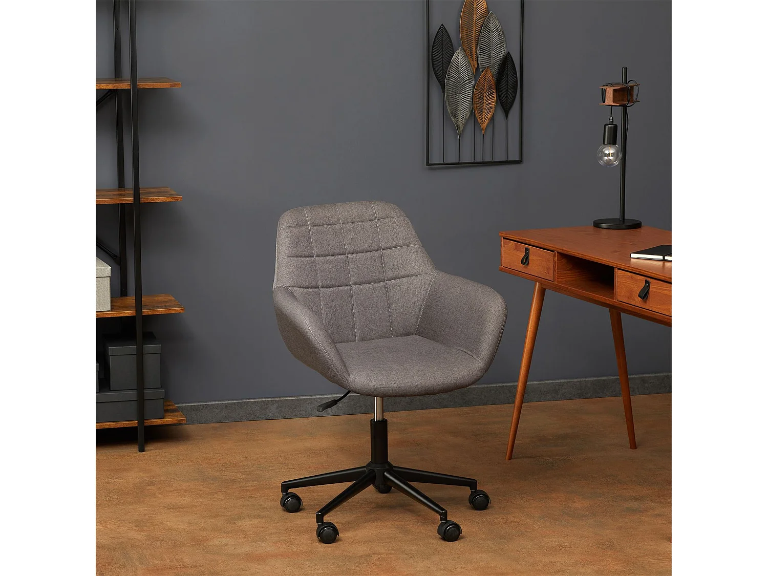 Fauteuil de bureau YANKEE chaise pivotante avec accoudoirs, siège à roulettes réglable en hauteur, revêtement en tissu gris foncé