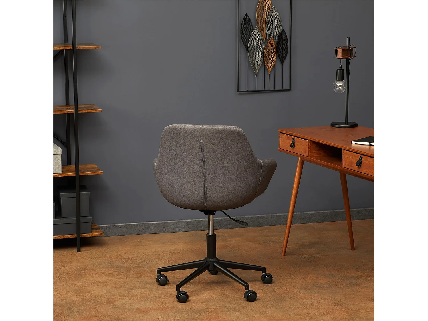 Fauteuil de bureau YANKEE chaise pivotante avec accoudoirs, siège à roulettes réglable en hauteur, revêtement en tissu gris foncé