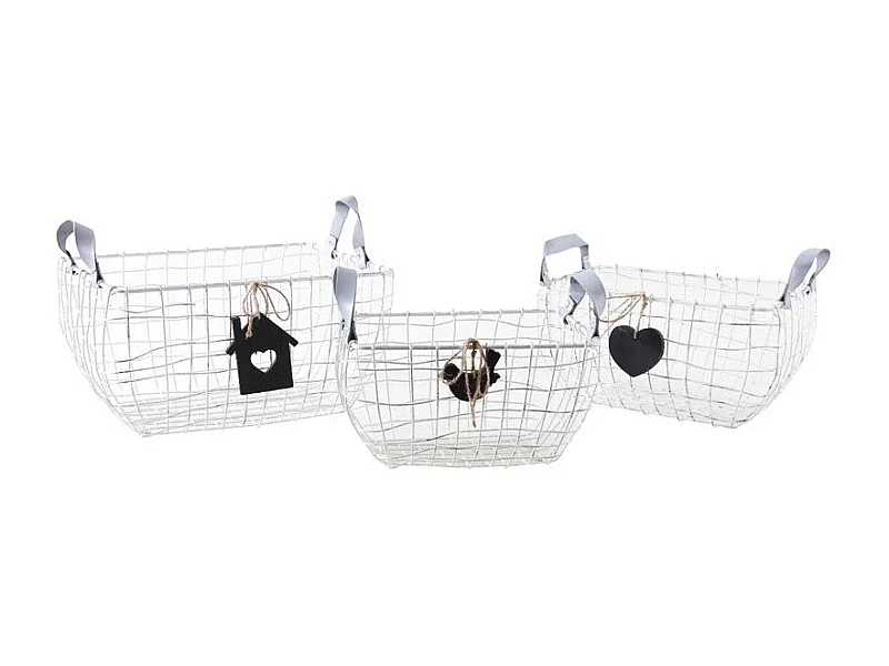 Corbeilles de rangement en métal blanc vieilli (série de 3)