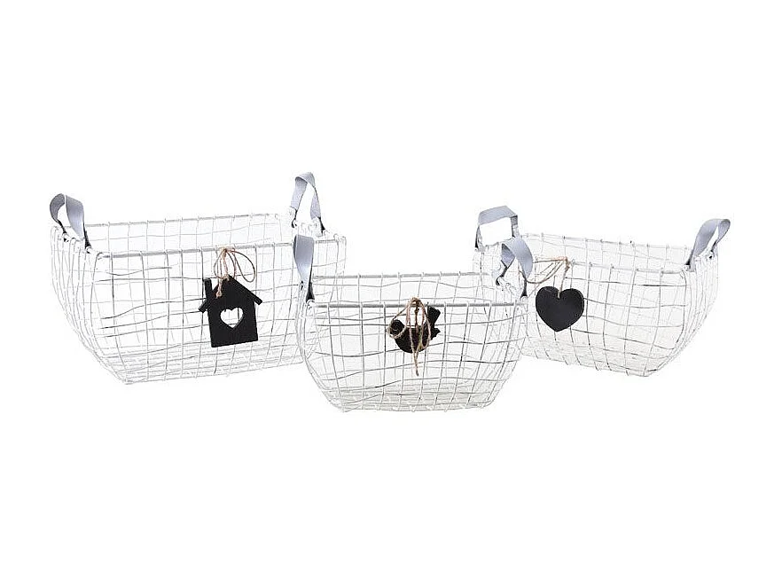 Corbeilles de rangement en métal blanc vieilli (série de 3)