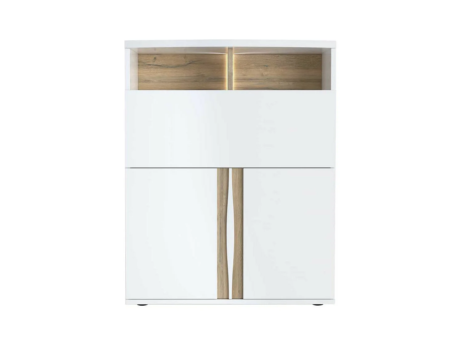 Secrétaire 3 portes 2 niches Blanc laqué/Chêne doré - STAIN