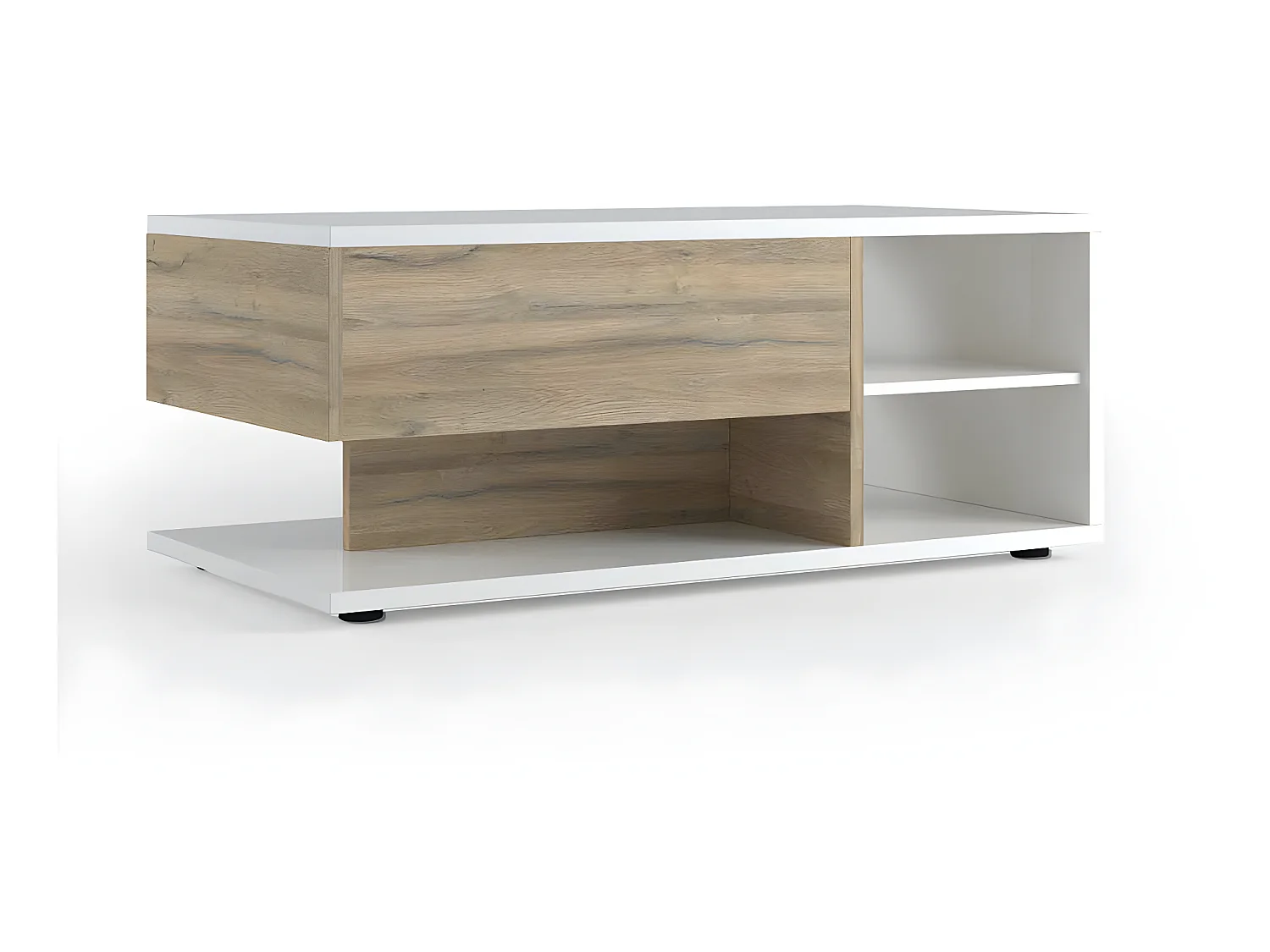 Table basse 2 niches Blanc laqué/Chêne doré - STAIN