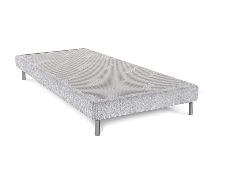 Sommier déco gris perle DUNLOPILLO 15cm pieds inclus 90x200