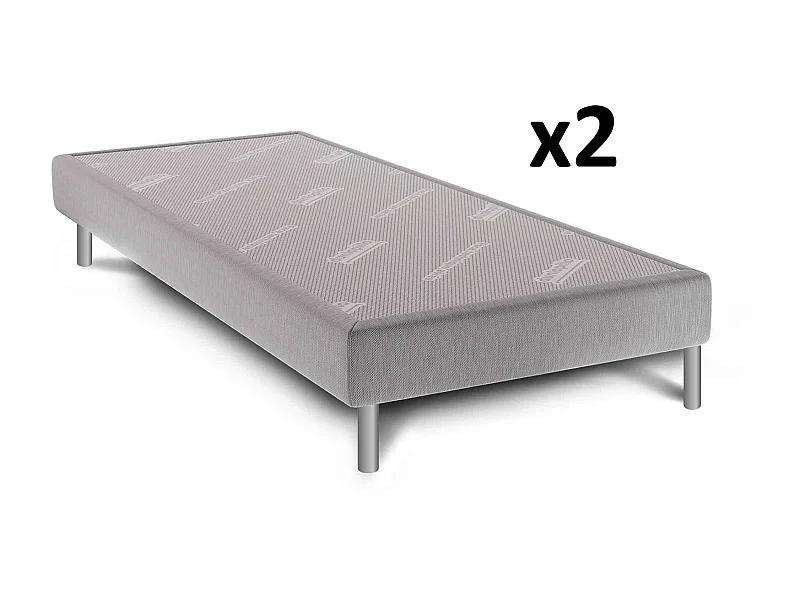 Sommier déco gris perle DUNLOPILLO 15cm pieds inclus 2x90x200